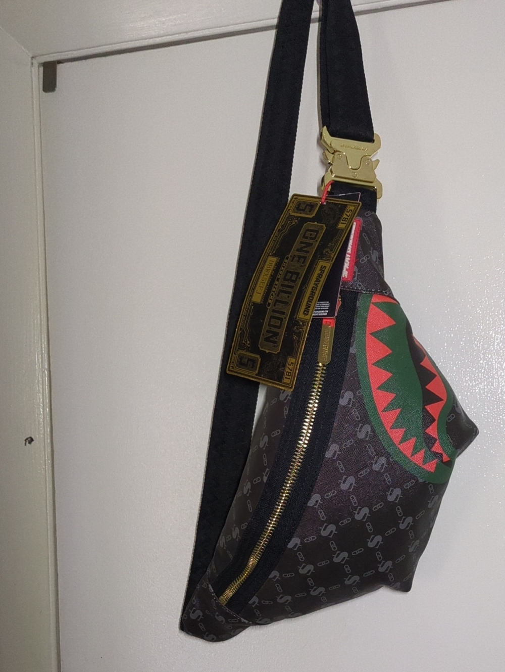 Sprayground Black, Green & Red Shark Mouth Belt Bag NOW ONLY $90 NWT